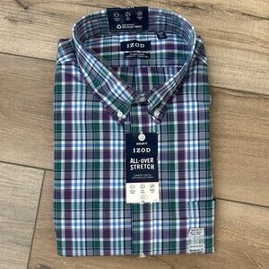 NWT Men’s IZOD Blue, Purple Button Down Stretch Long Sleeve Shirt - Size XXL